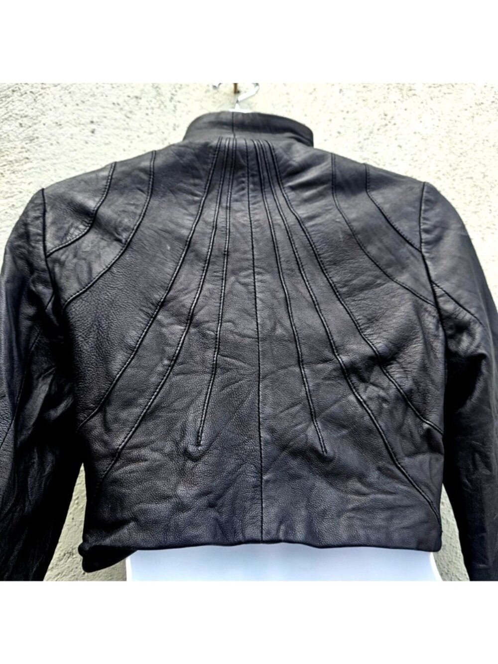 Vintage Pegah Anvarian Black Lambskin Leather Cropped Bolero Moto Jacket XS Rare - Picture 10 of 16